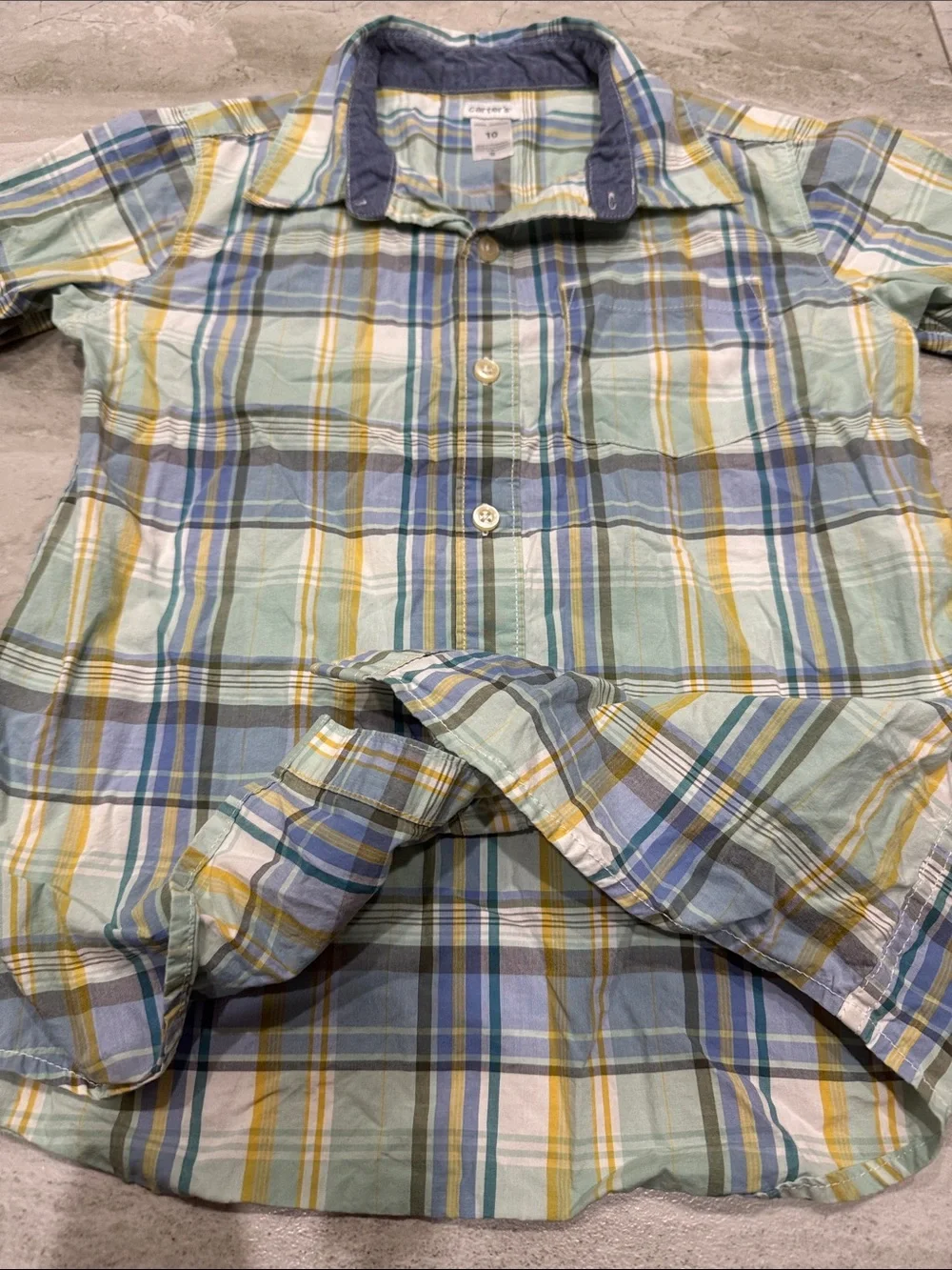 Carter's Plaid Short-Sleeve Button-Down Shirt - Blue, Green, Yellow